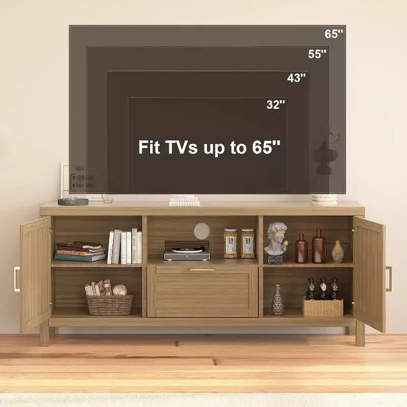 Meuble TV de style rustique pour téléviseurs jusqu'à 65 po avec porte et tablettes réglables