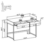 Bureau d'ordinateur de 109 cm avec 2 tiroirs et cadre métallique – Table d'écriture pour bureau à domicile