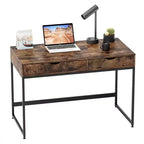 Bureau d'ordinateur de 109 cm avec 2 tiroirs et cadre métallique – Table d'écriture pour bureau à domicile