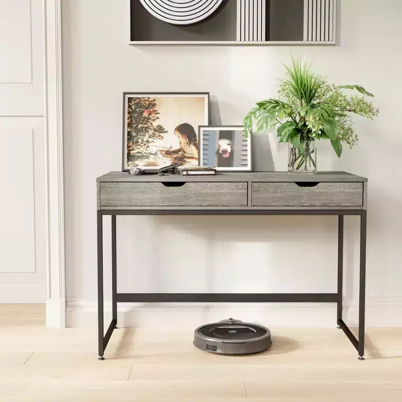 Bureau d'ordinateur de 109 cm avec 2 tiroirs et cadre métallique – Table d'écriture pour bureau à domicile