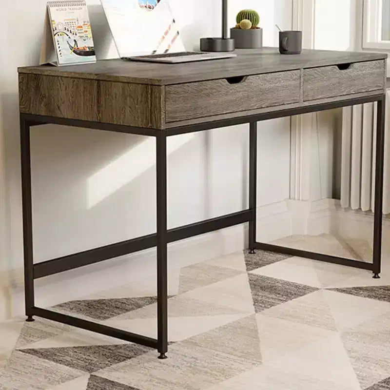 Bureau d'ordinateur de 109 cm avec 2 tiroirs et cadre métallique – Table d'écriture pour bureau à domicile