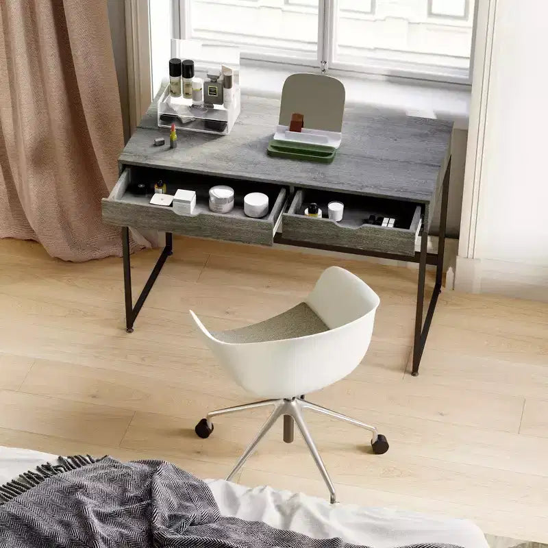 Bureau d'ordinateur de 109 cm avec 2 tiroirs et cadre métallique – Table d'écriture pour bureau à domicile