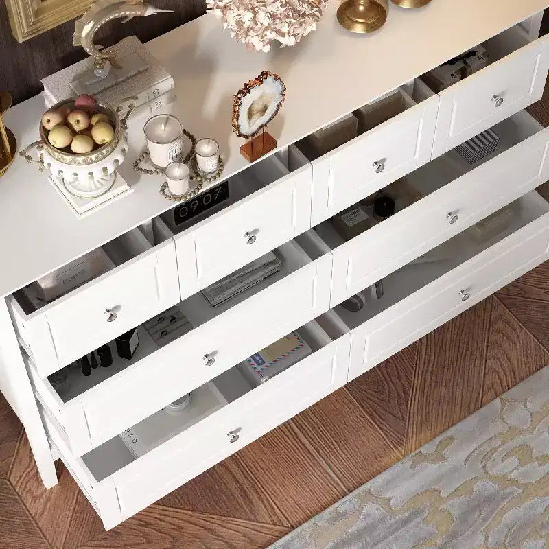 Commode de rangement à 8 tiroirs pour chambre à coucher – Blanche