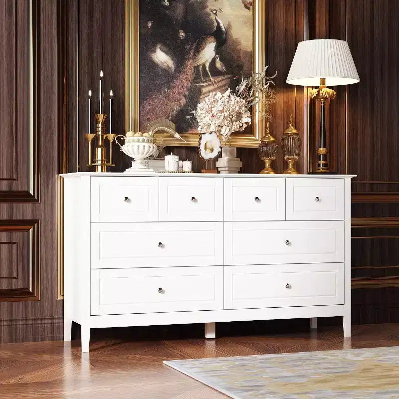 Commode de rangement à 8 tiroirs pour chambre à coucher – Blanche