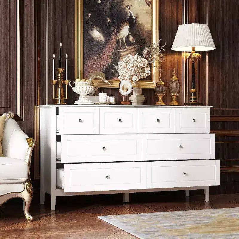 Commode de rangement à 8 tiroirs pour chambre à coucher – Blanche