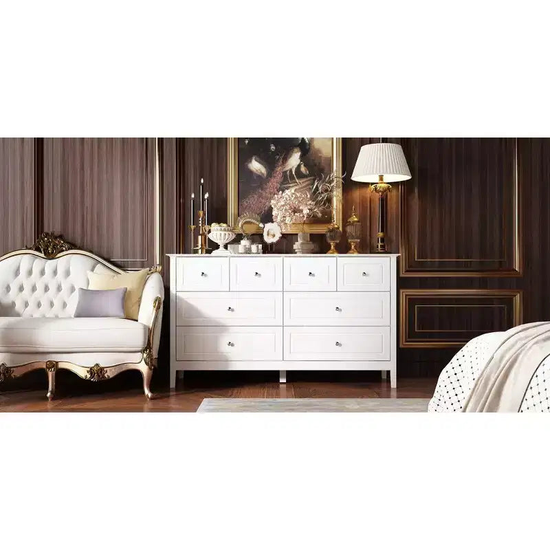 Commode de rangement à 8 tiroirs pour chambre à coucher – Blanche