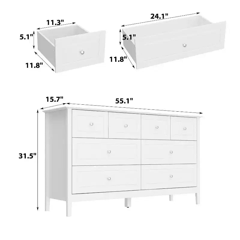 Commode de rangement à 8 tiroirs pour chambre à coucher – Blanche