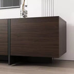 Meuble TV long marron avec finition veinage bois et 4 tiroirs