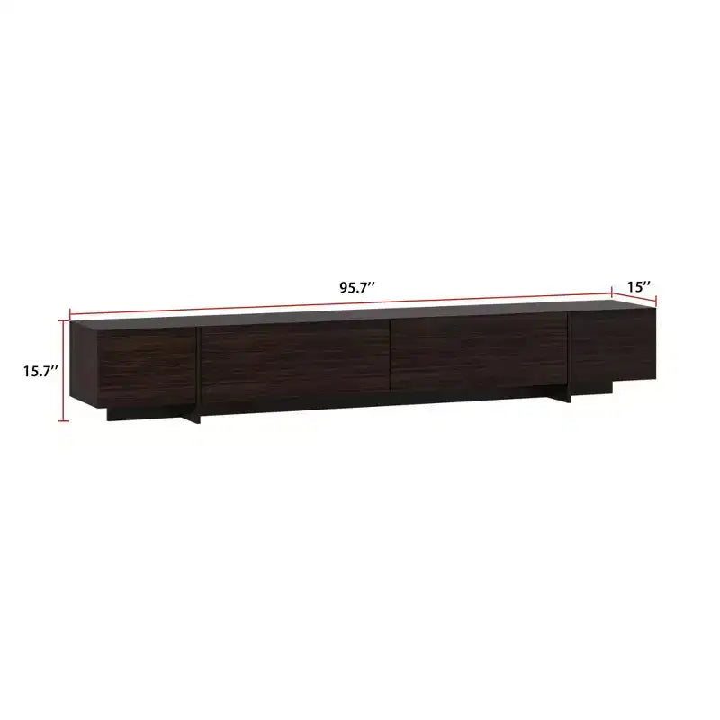 Meuble TV long marron avec finition veinage bois et 4 tiroirs