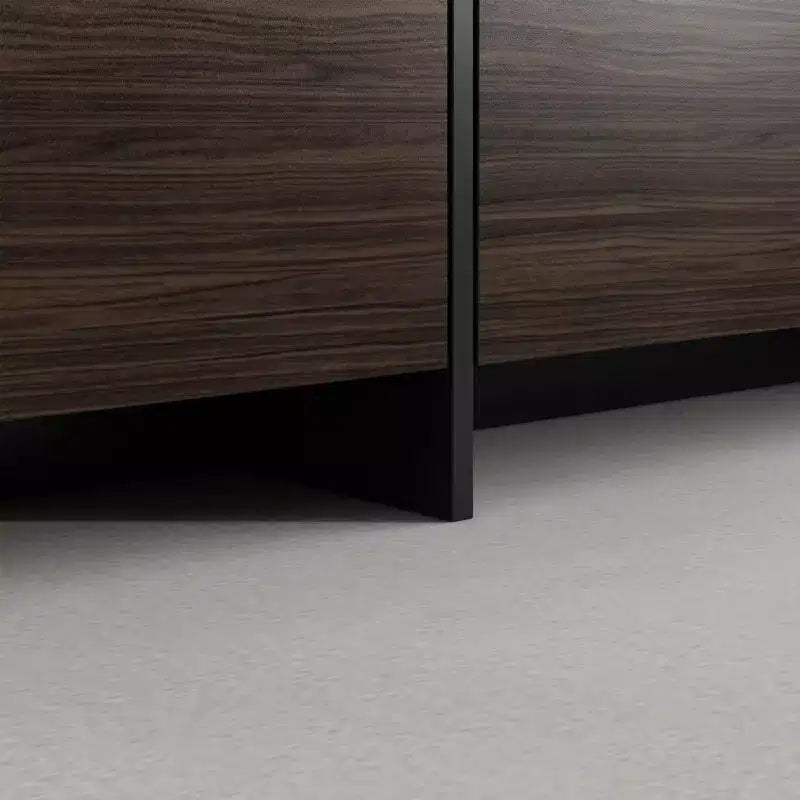 Meuble TV long marron avec finition veinage bois et 4 tiroirs