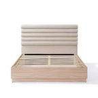 Cadre de lit contemporain en bois avec tête de lit capitonnée en boucle taupe