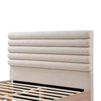 Cadre de lit contemporain en bois avec tête de lit capitonnée en boucle taupe