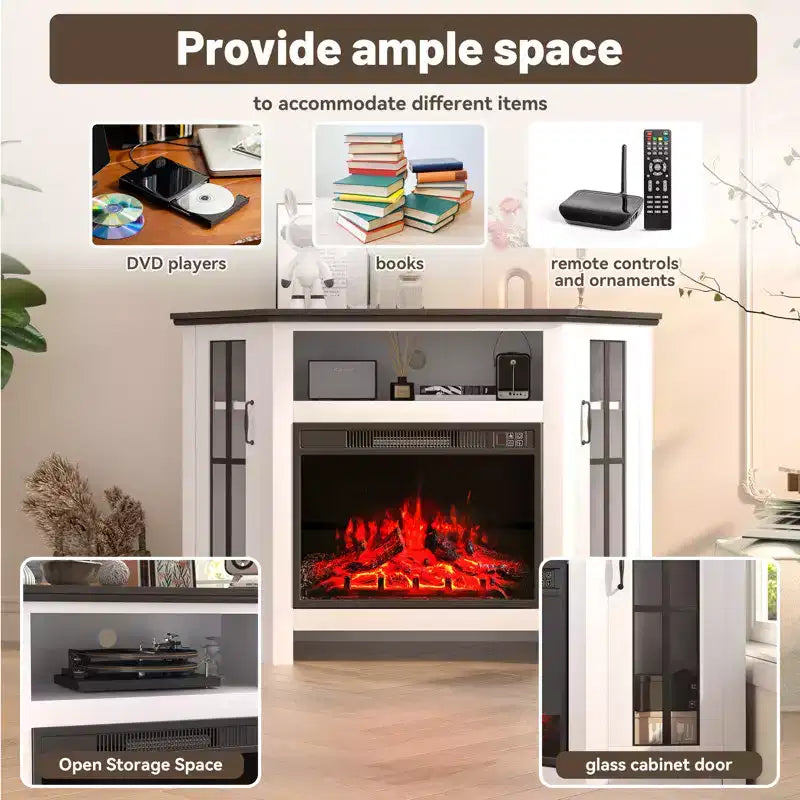Meuble TV de 122 cm avec étagères ouvertes et rangements fermés – Convient aux téléviseurs jusqu'à 203 cm