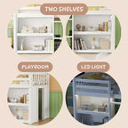 Lit mezzanine bas simple pour enfant avec étagères à deux niveaux et lumière LED