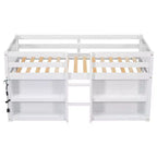 Lit mezzanine bas simple pour enfant avec étagères à deux niveaux et lumière LED