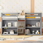 Lit mezzanine bas simple pour enfant avec étagères à deux niveaux et lumière LED