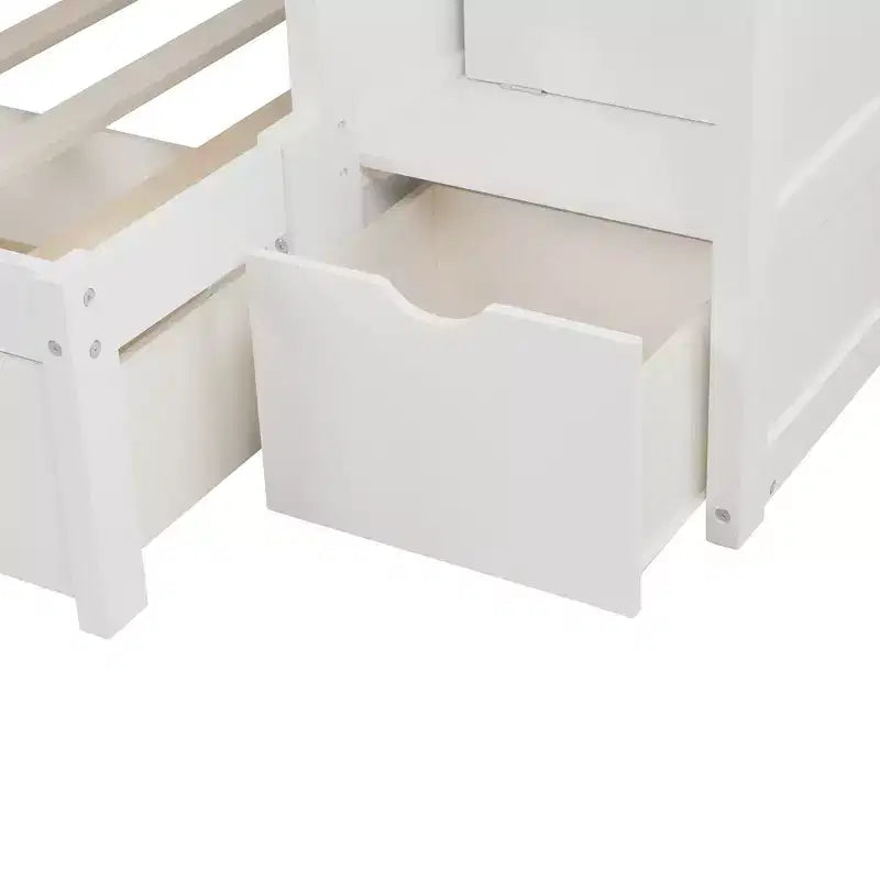 Lit superposé double/grand convertible avec étagères de rangement et tiroirs