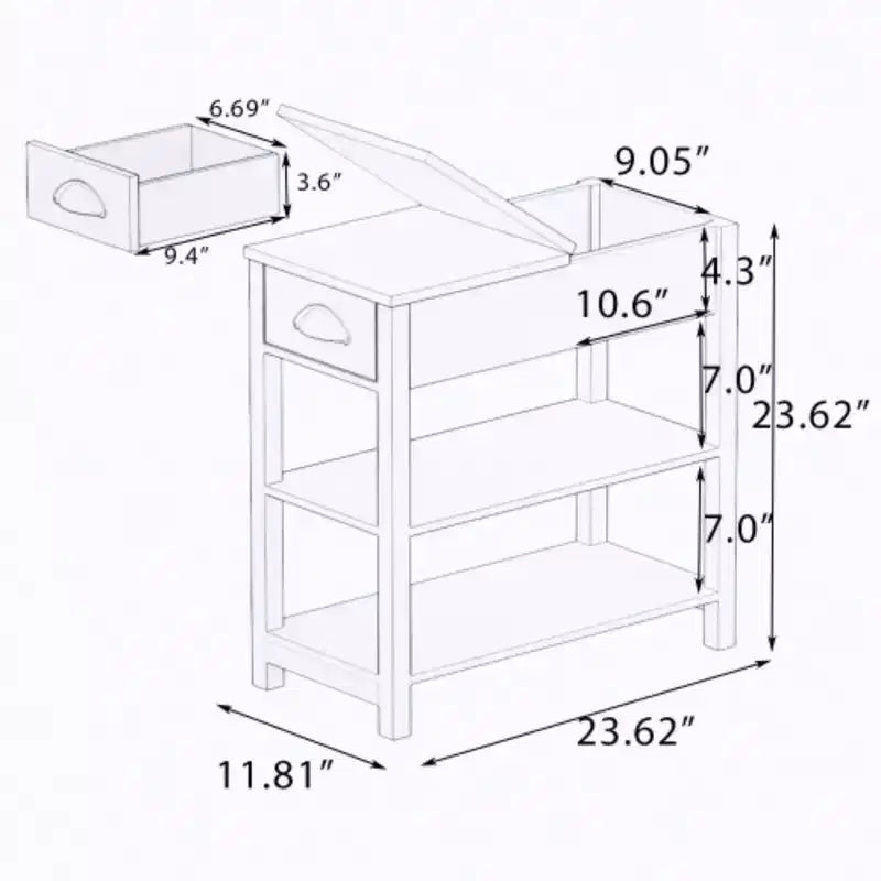 Table d'appoint compacte avec tiroirs et étagère inférieure à design rabattable pour une efficacité de rangement accrue