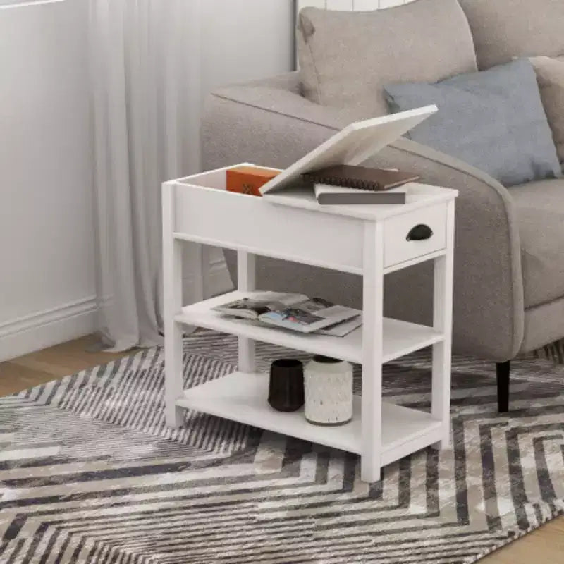 Table d'appoint compacte avec tiroirs et étagère inférieure à design rabattable pour une efficacité de rangement accrue