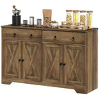 Buffet de cuisine de style campagnard avec portes coulissantes, 2 tiroirs et étagères réglables