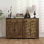 Buffet de cuisine de style campagnard avec portes coulissantes, 2 tiroirs et étagères réglables
