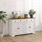 Buffet de cuisine de style campagnard avec portes coulissantes, 2 tiroirs et étagères réglables