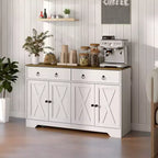 Buffet de cuisine de style campagnard avec portes coulissantes, 2 tiroirs et étagères réglables