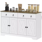 Buffet de cuisine de style campagnard avec portes coulissantes, 2 tiroirs et étagères réglables