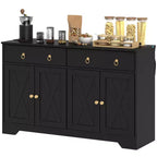 Buffet de cuisine de style campagnard avec portes coulissantes, 2 tiroirs et étagères réglables