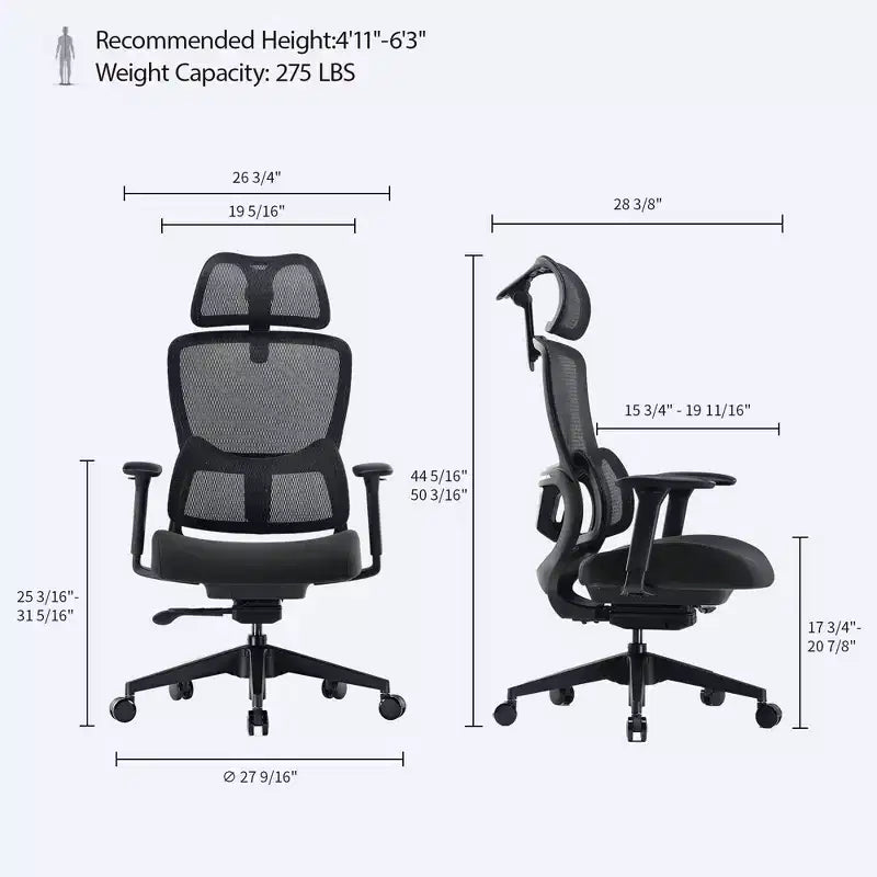 Chaise de bureau à support lombaire réglable – Noir