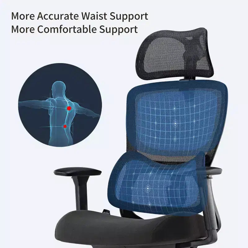 Chaise de bureau à support lombaire réglable – Noir