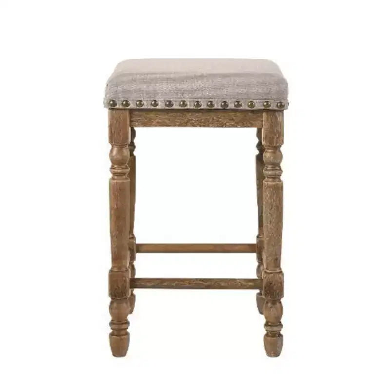 Lot de 2 tabourets de bar rembourrés en tissu – Chêne vieilli et beige