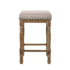 Lot de 2 tabourets de bar rembourrés en tissu – Chêne vieilli et beige
