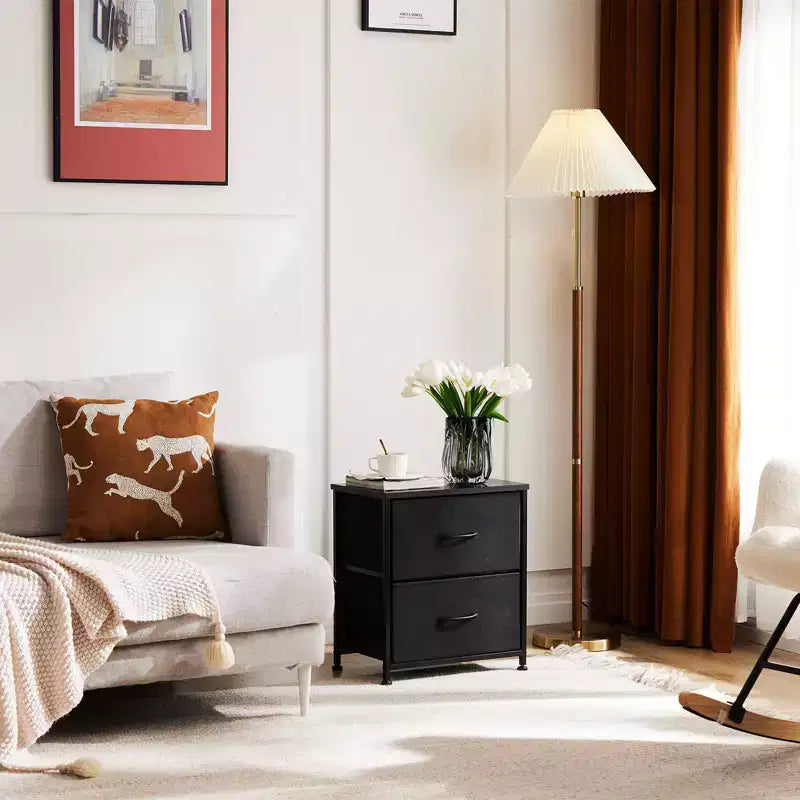 Commode de rangement à 7 tiroirs : cadre en métal, plateau en bois