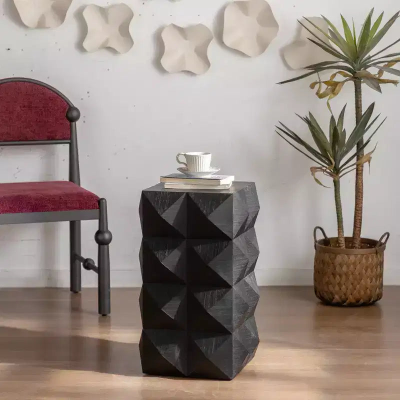 Table d'appoint de chevet avec motif en relief tridimensionnel 12 W, naturel/noir/marron
