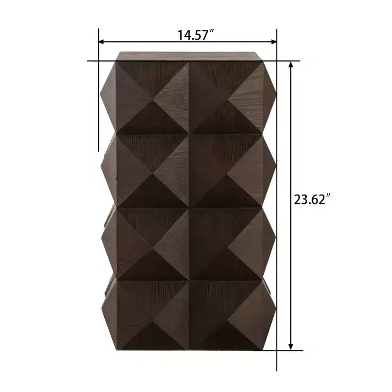 Table d'appoint de chevet avec motif en relief tridimensionnel 12 W, naturel/noir/marron