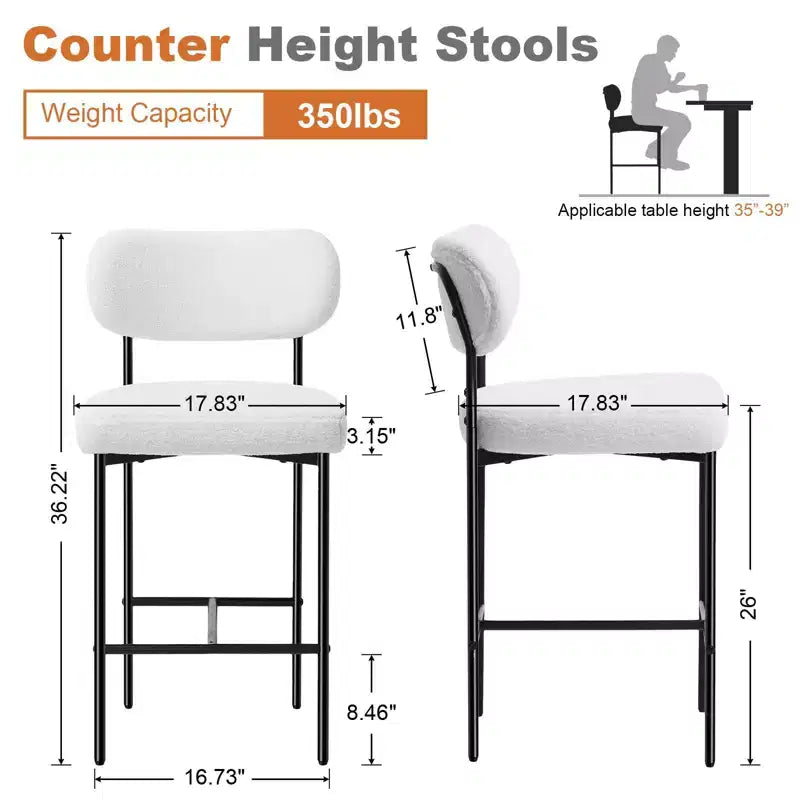 Lot de 4 tabourets de bar rembourrés modernes, hauteur comptoir