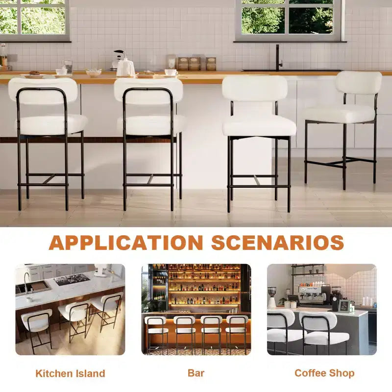 Lot de 4 tabourets de bar rembourrés modernes, hauteur comptoir