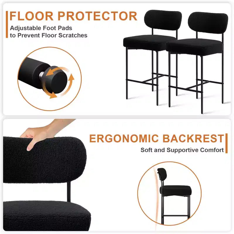 Lot de 4 tabourets de bar rembourrés modernes, hauteur comptoir