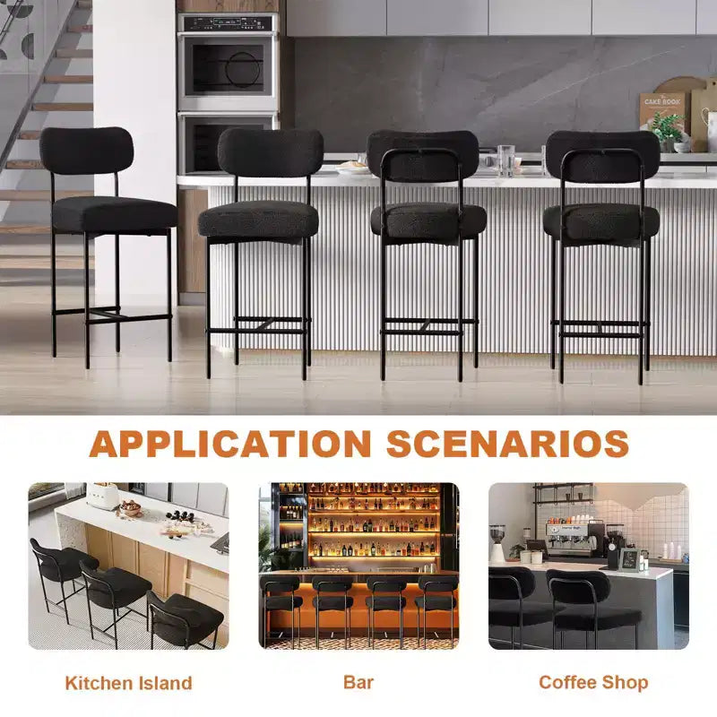 Lot de 4 tabourets de bar rembourrés modernes, hauteur comptoir