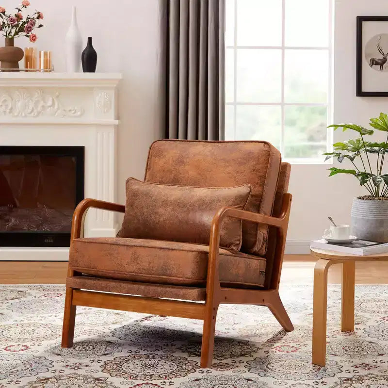 Fauteuil d'appoint en bois massif du milieu du siècle avec coussin de soutien lombaire
