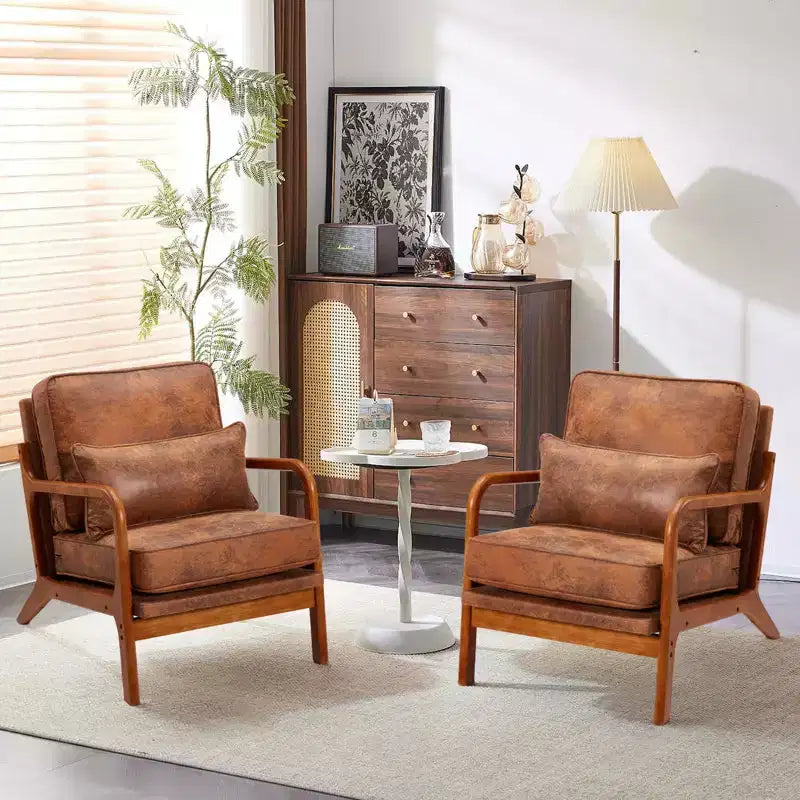Fauteuil d'appoint en bois massif du milieu du siècle avec coussin de soutien lombaire