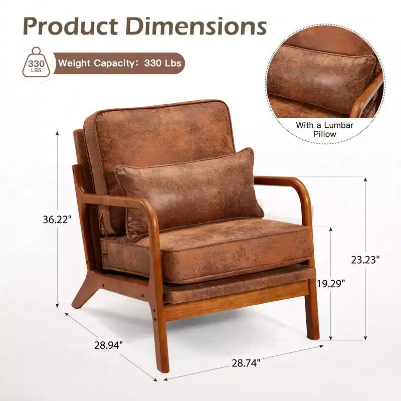 Fauteuil d'appoint en bois massif du milieu du siècle avec coussin de soutien lombaire