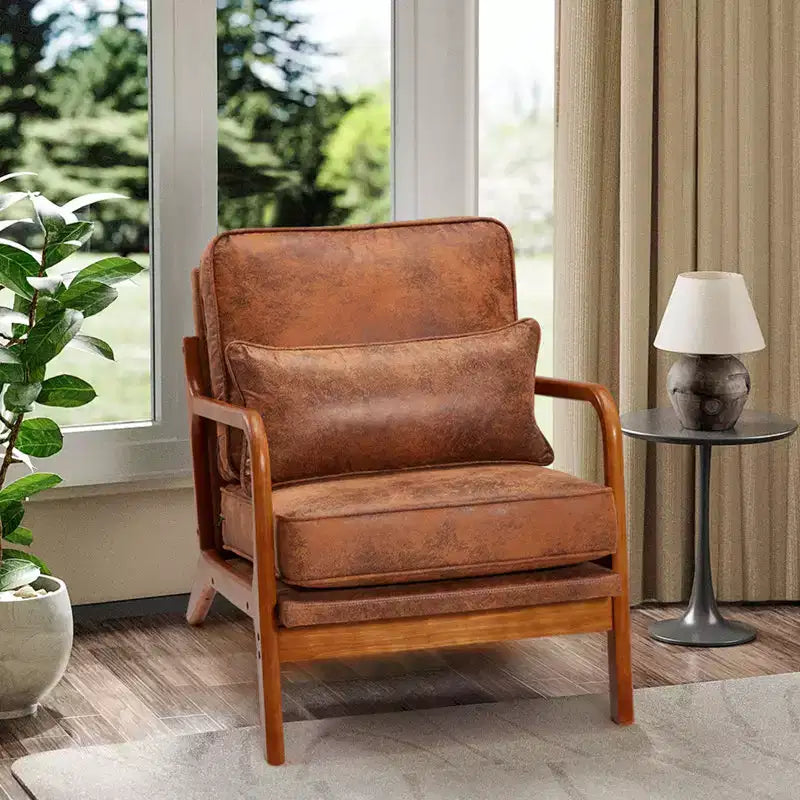 Fauteuil d'appoint en bois massif du milieu du siècle avec coussin de soutien lombaire