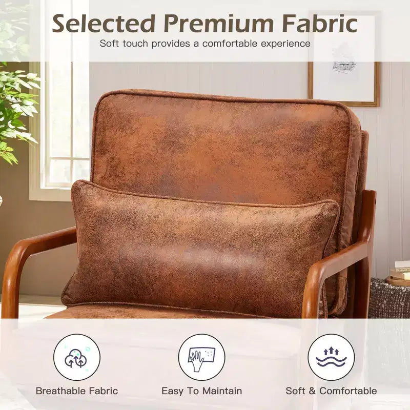 Fauteuil d'appoint en bois massif du milieu du siècle avec coussin de soutien lombaire