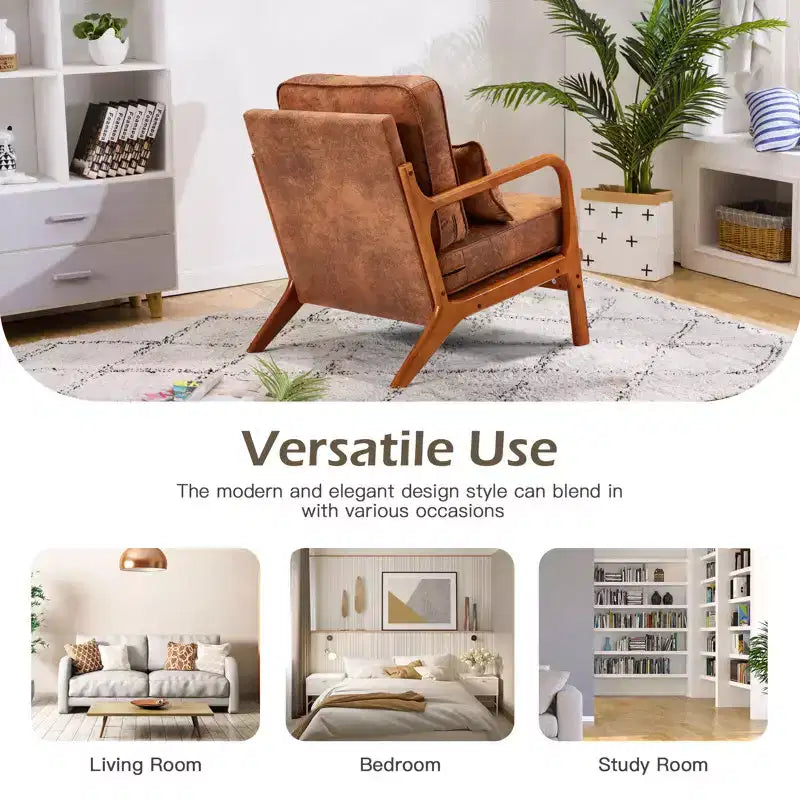 Fauteuil d'appoint en bois massif du milieu du siècle avec coussin de soutien lombaire
