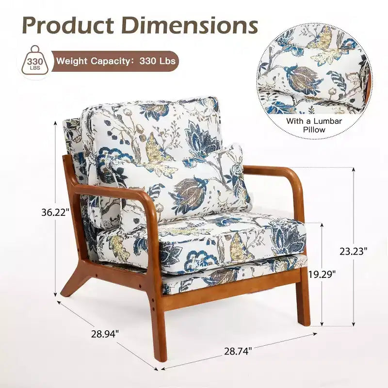 Fauteuil d'appoint en bois massif du milieu du siècle avec coussin de soutien lombaire