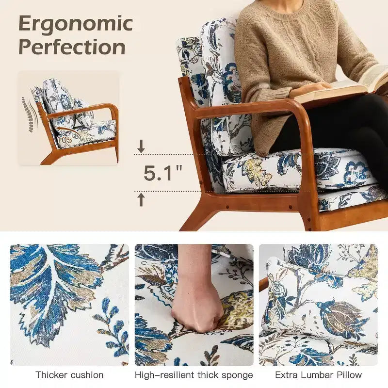 Fauteuil d'appoint en bois massif du milieu du siècle avec coussin de soutien lombaire