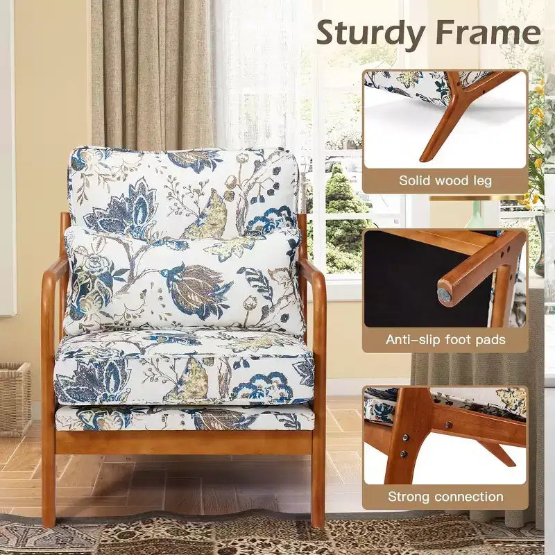 Fauteuil d'appoint en bois massif du milieu du siècle avec coussin de soutien lombaire