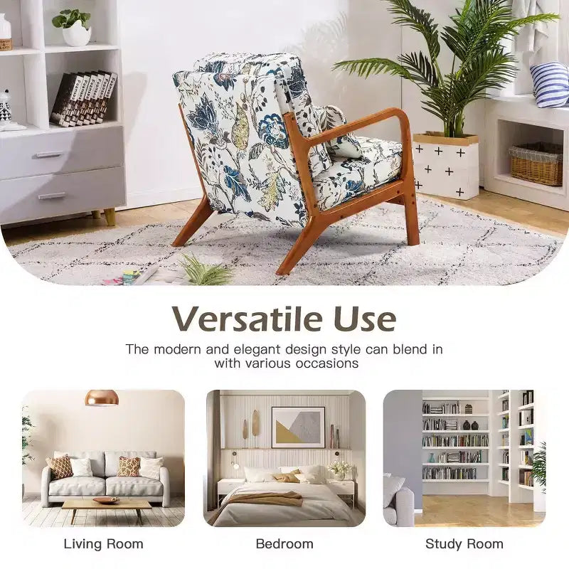 Fauteuil d'appoint en bois massif du milieu du siècle avec coussin de soutien lombaire